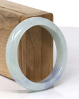 Baikalla Natural Light Green W/ Blue-Lavender Patches Jadeite Jade "Half Round" Bangle Bracelet (54.5mm) 