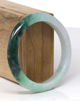 Baikalla Natural Light Green W/ Deep Green Patch Jadeite Jade "Half Round" Bangle Bracelet (57.4mm) 