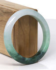Baikalla Natural Light Green W/ Deep Green Patch Jadeite Jade "Half Round" Bangle Bracelet (57.4mm) 