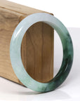 Baikalla Natural Light Green W/ Deep Green Patch Jadeite Jade "Half Round" Bangle Bracelet (57.4mm) 