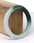 Baikalla Natural Light Green W/ Deep Green Patch Jadeite Jade "Half Round" Bangle Bracelet (57.4mm) 