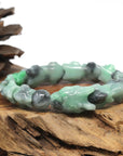 Baikalla Natural Apple-Green & Black Wuji Jadeite Jade "Dragon" Bead Bracelet