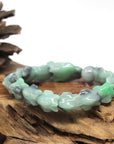 Baikalla Natural Apple-Green & Black Wuji Jadeite Jade "Dragon" Bead Bracelet