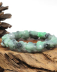 Baikalla Natural Apple-Green & Black Wuji Jadeite Jade "Dragon" Bead Bracelet