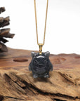 Baikalla Natural Black Wuji Jadeite Jade "Shadow Ghost" Pendant W/ 14k Gold Bail