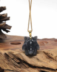 Baikalla Natural Black Wuji Jadeite Jade "Shadow Ghost" Pendant W/ 14k Gold Bail