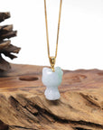 Baikalla Natural Apple-Green Patch Jadeite Jade "Lucky Kitty" Pendant W/ 14ky Gold Bail