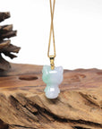 Baikalla Natural Apple-Green Patch Jadeite Jade "Lucky Kitty" Pendant W/ 14ky Gold Bail