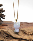 Baikalla Natural Light Lavender & Green Jadeite Jade "Lucky Kitty" Pendant W/ 14ky Gold Bail