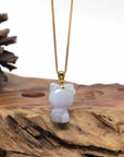 Baikalla Natural Light Lavender & Green Jadeite Jade "Lucky Kitty" Pendant W/ 14ky Gold Bail