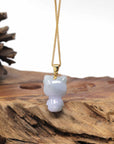 Baikalla Natural Light Lavender & Green Jadeite Jade "Lucky Kitty" Pendant W/ 14ky Gold Bail