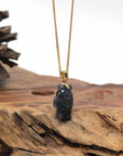 Baikalla Natural Black Wuji Jadeite Jade "Shadow Ghost" Pendant W/ 14ky Gold Bail