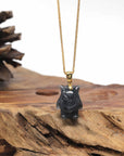Baikalla Natural Black Wuji Jadeite Jade "Shadow Ghost" Pendant W/ 14ky Gold Bail