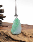 Baikalla Natural Icy Vibrant Green Jadeite Jade Jade "Nine Tail Fox" Pendant W/ 18kw Gold Bail & Natural Diamonds