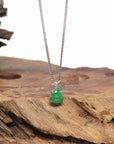 Baikalla Natural Vibrant Green Jadeite Jade "Mini Hulu" Pendant W/ 18kw Gold Bail & Natural Diamonds