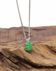 Baikalla Natural Vibrant Green Jadeite Jade "Mini Hulu" Pendant W/ 18kw Gold Bail & Natural Diamonds