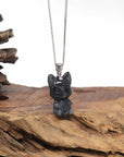 Baikalla Natural Black Wuji Jadeite Jade "Happy Fox" Pendant W/ 14kw Gold Bail