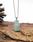 Baikalla Natural Icy Green Jadeite Jade "Lucky Bunny" Pendant W/ 14kw Gold Bail
