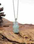 Baikalla Natural Icy Green Jadeite Jade "Lucky Bunny" Pendant W/ 14kw Gold Bail