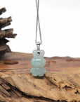 Baikalla Natural Icy Green Jadeite Jade "Lucky Bunny" Pendant W/ 14kw Gold Bail