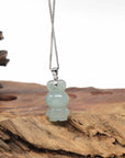 Baikalla Natural Icy Light Green Jadeite Jade "Lucky Bunny" Pendant W/ 14kw Gold Bail