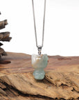 Baikalla Natural Light Blue-Green & Sajin Jadeite Jade "Lucky Kitty" Pendant W/ 14kw Gold Bail