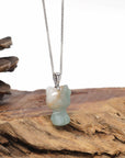 Baikalla Natural Light Blue-Green & Sajin Jadeite Jade "Lucky Kitty" Pendant W/ 14kw Gold Bail