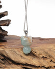 Baikalla Natural Light Blue-Green & Sajin Jadeite Jade "Lucky Kitty" Pendant W/ 14kw Gold Bail