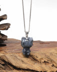 Baikalla Natural Black Wuji Jadeite Jade "Lucky Kitty" Pendant W/ 14kw Gold Bail