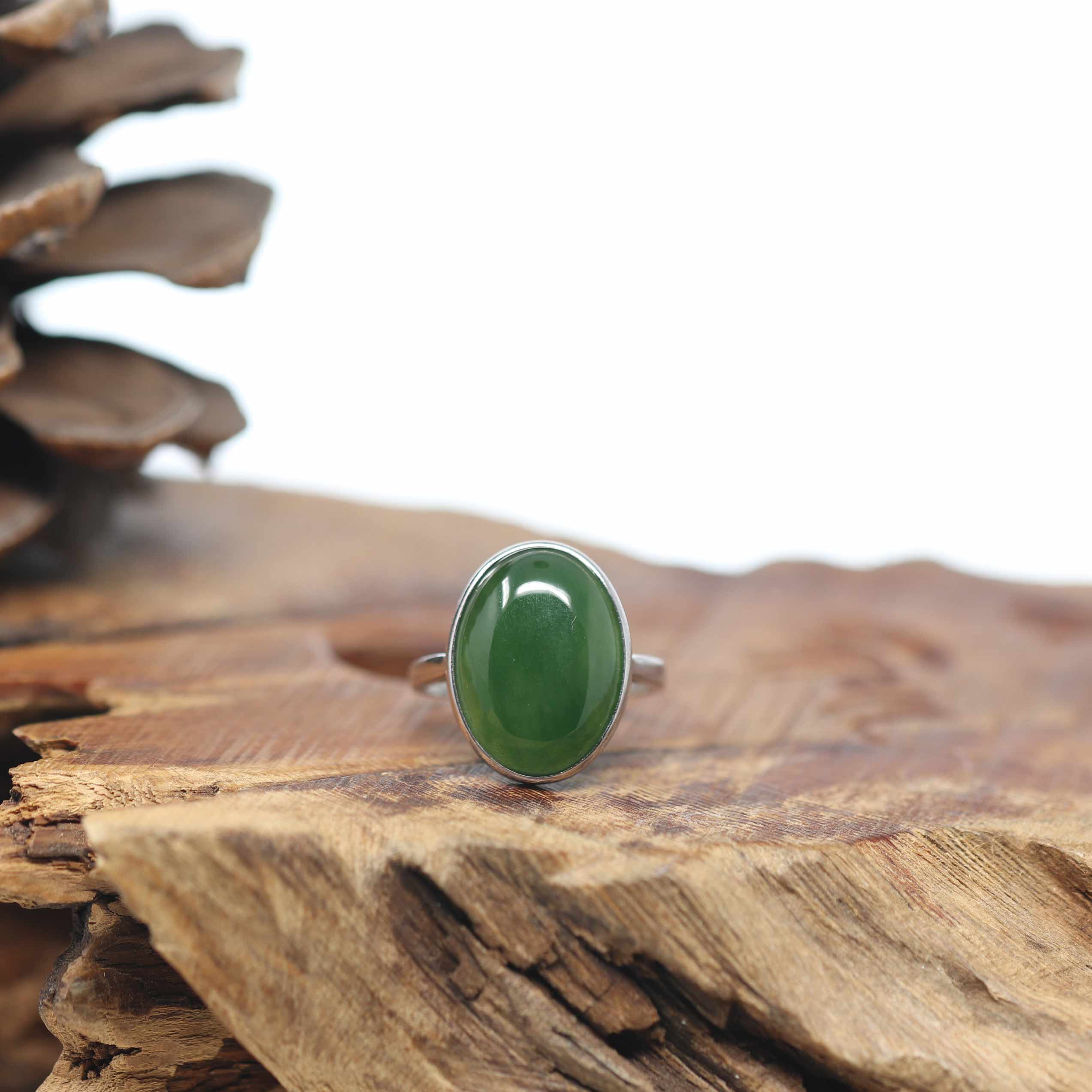 Green Nephrite Jade Classic Ring For Her| Real jade Gemstones