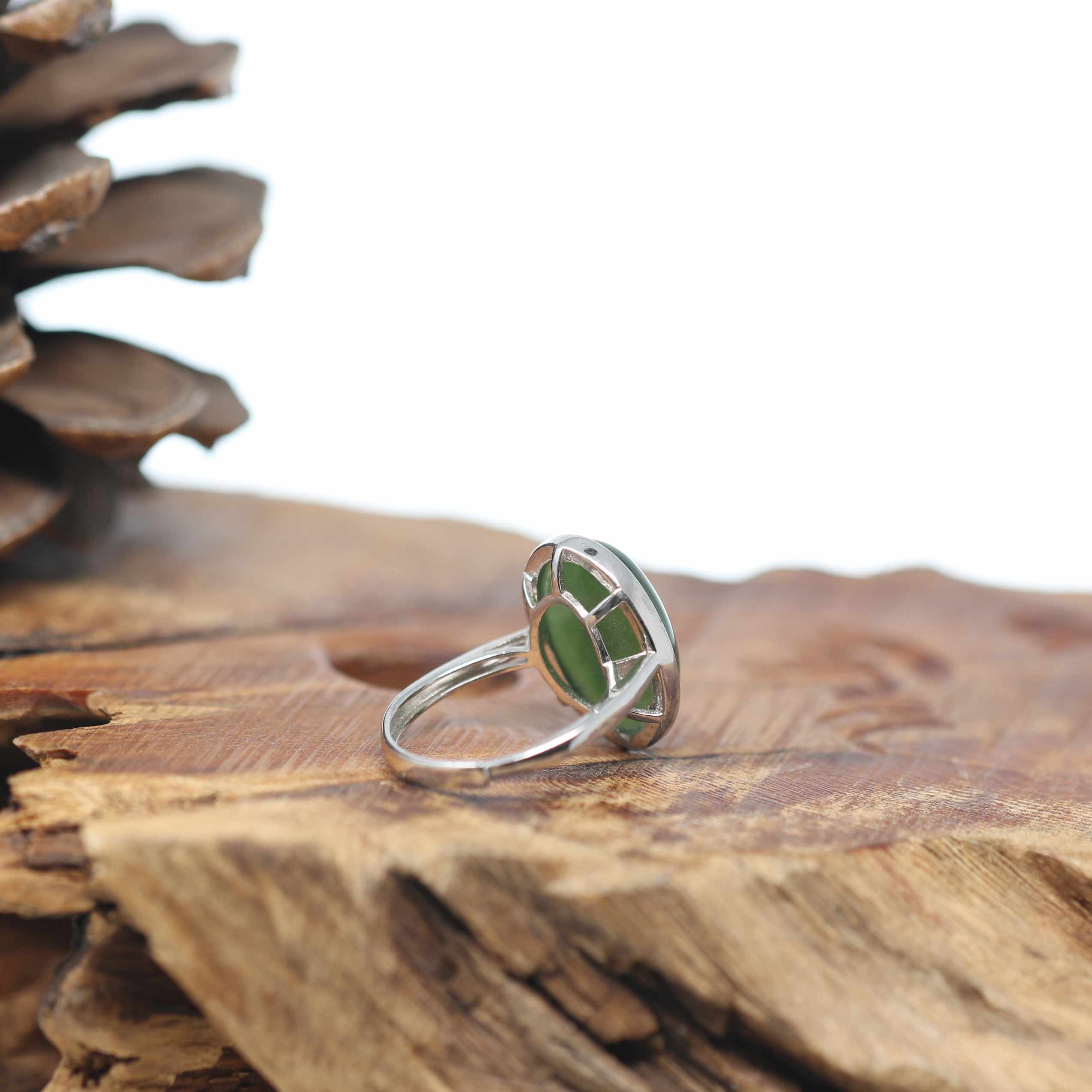 Green Nephrite Jade Classic Ring For Her| Real jade Gemstones