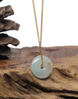 Baikalla Natural Blue-Green W/ Sajin (Golden Dust) Jadeite Jade "Ping An Kou" (Good Luck Button) Pendant Necklace