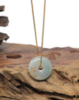 Baikalla Natural Blue-Green W/ Sajin (Golden Dust) Jadeite Jade "Ping An Kou" (Good Luck Button) Pendant Necklace