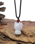 Baikalla Natural Faint Lavender Jadeite Jade "Lucky Kitty" Pendant Necklace