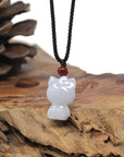 Baikalla Natural Faint Lavender Jadeite Jade "Lucky Kitty" Pendant Necklace