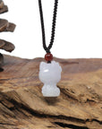 Baikalla Natural Faint Lavender Jadeite Jade "Lucky Kitty" Pendant Necklace