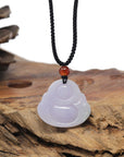 Baikalla Natural Lavender Jadeite Jade "Happy Buddha" Pendant Necklace