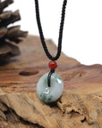 Baikalla Natural Deep Blue-Green Patches Jadeite Jade "Ping An Kou" (Good Luck Button) Pendant Necklace