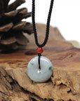 Baikalla Natural Blue-Green Patches Jadeite Jade "Ping An Kou" (Good Luck Button) Pendant Necklace