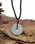 Baikalla Natural Icy Light Blue-Green Jadeite Jade "Ping An Kou" (Good Luck Button) Pendant Necklace