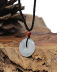 Baikalla Natural Icy Light Blue-Green Jadeite Jade "Ping An Kou" (Good Luck Button) Pendant Necklace