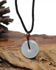 Baikalla Natural Icy Light Blue-Green Jadeite Jade "Ping An Kou" (Good Luck Button) Pendant Necklace