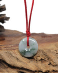 Baikalla Natural Deep Blue-Green Patches Jadeite Jade "Ping An Kou" (Good Luck Button) Pendant Necklace