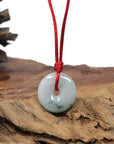 Baikalla Natural Blue-Green Patches Jadeite Jade "Ping An Kou" (Good Luck Button) Pendant Necklace