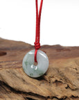 Baikalla Natural Blue-Green Patches Jadeite Jade "Ping An Kou" (Good Luck Button) Pendant Necklace