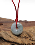 Baikalla Natural Blue-Green Patches Jadeite Jade "Ping An Kou" (Good Luck Button) Pendant Necklace