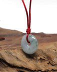 Baikalla Natural Blue-Green Patches Jadeite Jade "Ping An Kou" (Good Luck Button) Pendant Necklace