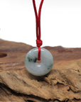 Baikalla Natural Blue-Green Patches Jadeite Jade "Ping An Kou" (Good Luck Button) Pendant Necklace