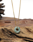 Baikalla Natural Icy Blue-Green Flower Jadeite Jade "Ping An Kou" (Good Luck Button) Pendant Necklace