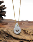 Baikalla Natural Light Blue-Green Jadeite Jade "Double Ping An Kou" (Good Luck Button) Pendant Necklace